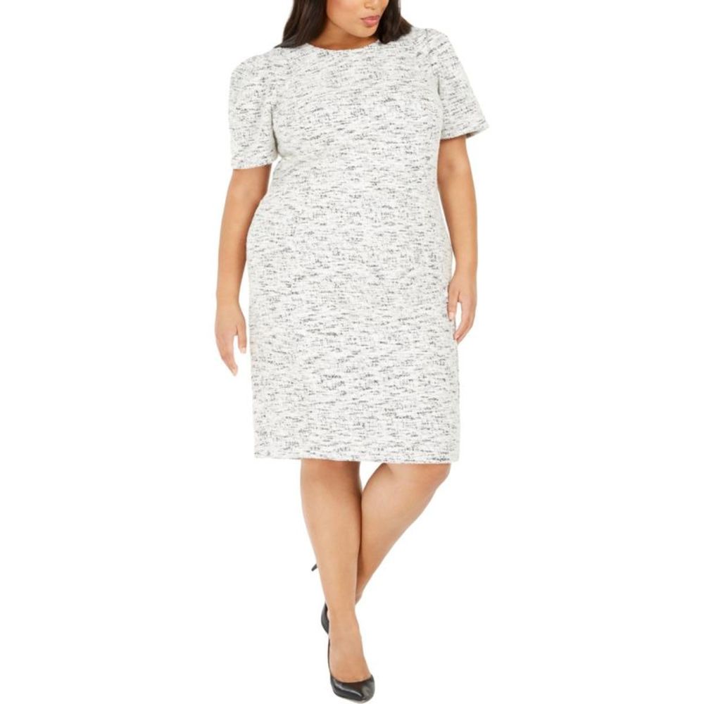 Calvin Klein Womens Ivory Tweed Knee-Length Sheath Dress Plus Imperfections